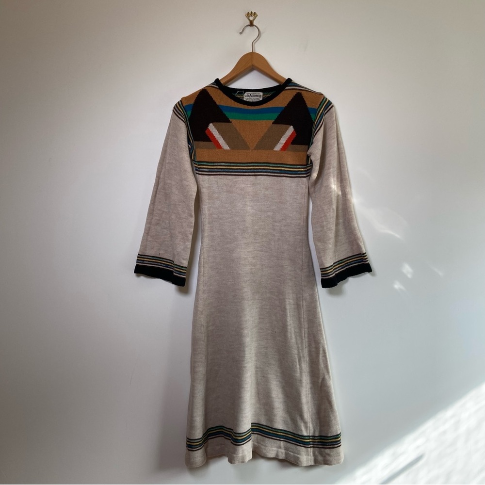 Collage Vintage 60s Knitted Midi Dress Small Geometrical Small